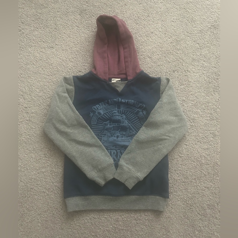 Cotton On Kids' Navy and Gray Hoodie with Maroon Hood,Size 7, Preowned